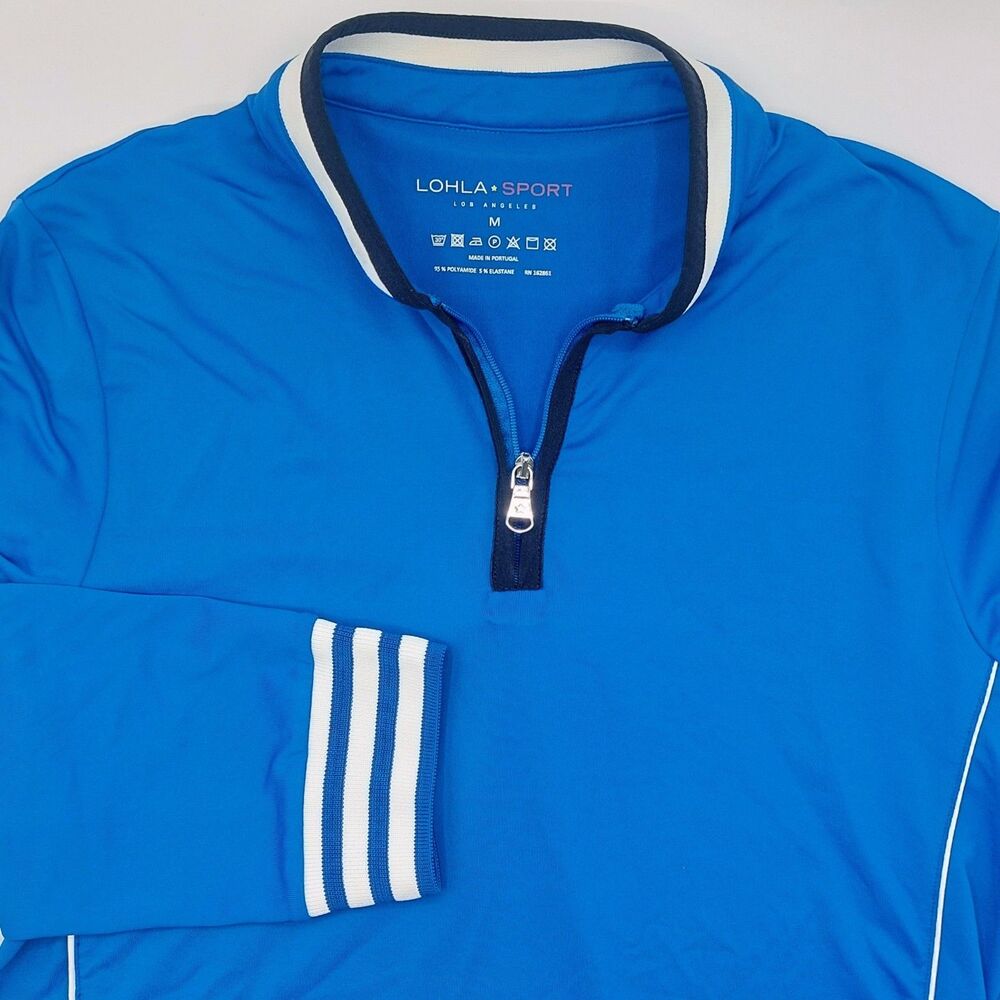 LOHLA Sport The Carolyn 3/4 Sleeve 1/4 Zip Pullover Top Women's Medium Blue Golf